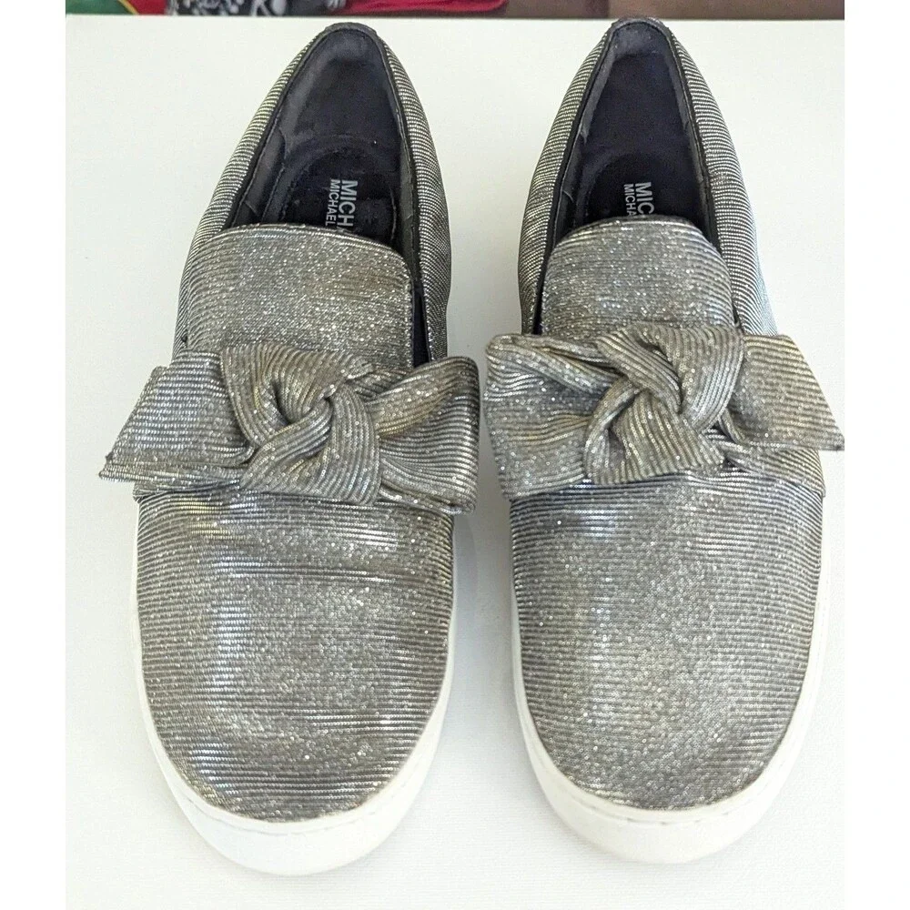 Michael Kors Willa Metallic Gold Silver Bow Slip On Sneaker Shoes Women Sz 11M